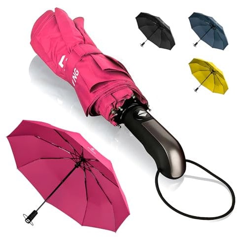 STYNGARD Regenschirm sturmfest bis 140 km/h - Taschenschirm mit Auf-zu-Automatik und zertifizierter Teflon-Beschichtung gegen Feuchtigkeitsschäden - langer Griff - Modell TRONDHEIM (Pink)