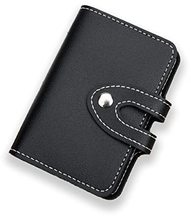DUUMAA Porta Carte di Credito in Pelle, Porta Carte di Credito a Bottone, 24 Scomparti per Carte di Credito (Nero)