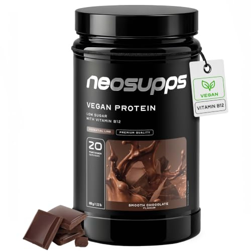 NEOSUPPS Vegan Protein Pulver - Smooth Chocolate, 600g I Hochwertiges veganes Proteinpulver aus Erbsenprotein, Reisprotein & Kürbiskernprotein I Angereichert mit Vitamin B12 & zuckerarm