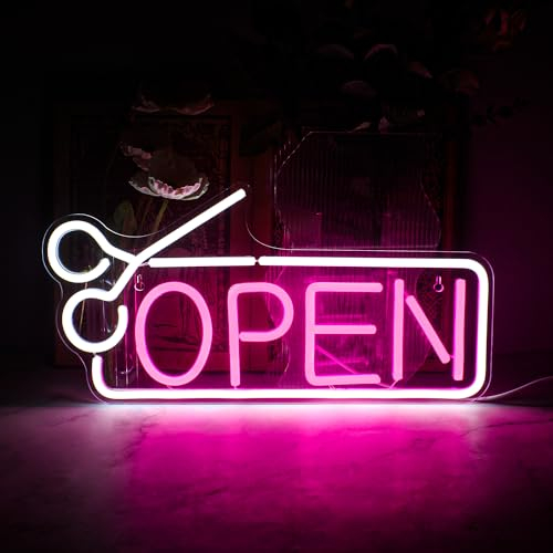Wanxing Enseignes au néon ouvertes pour la décoration murale rose blanc LED allumez l’enseigne lumière au néon ouverte avec USB alimenté pour Bar Salon Store hôtel café