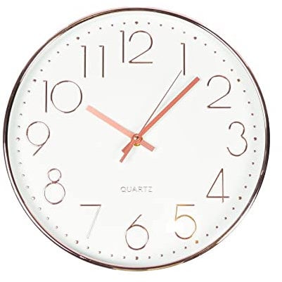 OHS Wall Clock Silent Non-Ticking Wall Clock Kitchen Office Wall Clocks for Living Room Large Wall Clock, Home Décor Round Modern Decorative Readable Numbers Quartz, Rose Gold