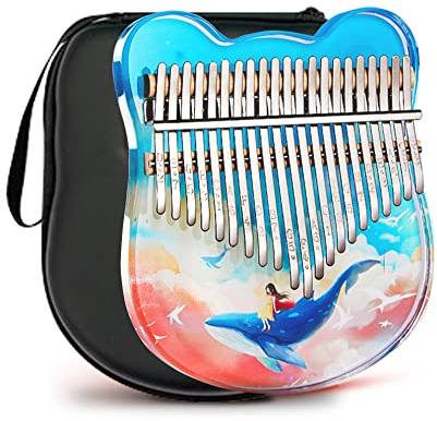 BOTOWI Crystal Kalimba Thumb Piano 21 Schlüssel mit Eva Case für Erwachsene Anfänger, Bear Shape Transparent Crystal Daumenklavier 17 Schlüssel, Musikinstrumente,Blue 21keys