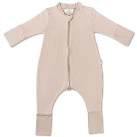 Hofbrucker Baby Schlafsack mit Füßen aus 100% Bio Baumwollfleece - Ganzjahres Schlafsack Babyschlafsack Frühling Herbst (Taupe, 86-92)