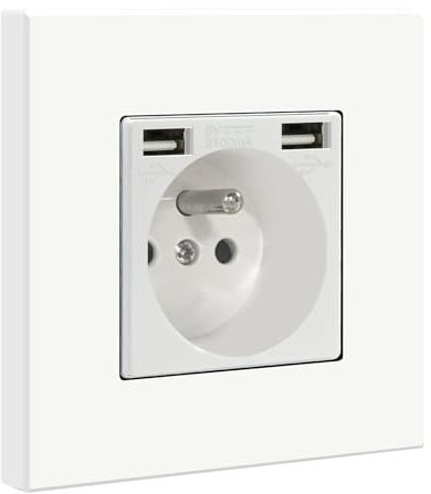 BSEED Prise Murale avec 2 Ports USB, 16A Prise De Courant Alternatif avec Panneau En Plastique,Multiprise Murale(Max 2.1A),Convient Au Smartphone, à La Tablette (1 Prise avec 2 Ports USB,Blanc)