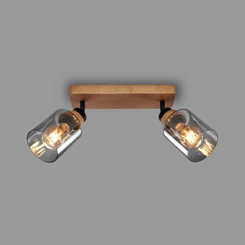 BRILONER – Deckenlampe, Deckenleuchte, Lampe, Rauchglas, Schwenkbar, Wohnzimmerlampe, Schlafzimmerlampe, Küchenlampe, Schwarz-Holz