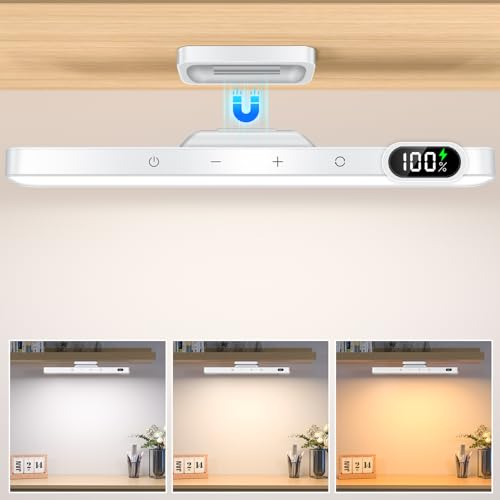 Ferswe 5W Dimmable Under Cabinet Kitchen Lights, Adjustable 3 Colors, 120 LED Stick On Mirror Lights with 2500mAh Rechargeable Battery for Cupboard, Closet, Makeup, Bedroom, Wall