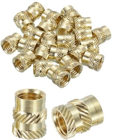 Sourcing Map Knurled Insert Nuts, 25pcs M8 x 12mm L x 10mm OD 3D Printing Brass Female Threaded Inserts, Heat Set Embedment for Brass