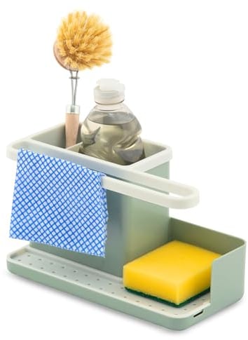 simplywire – Cesta para fregadero – Organizador para fregadero – Bandeja de goteo extraíble – Antideslizante - Verde salvia y blanco