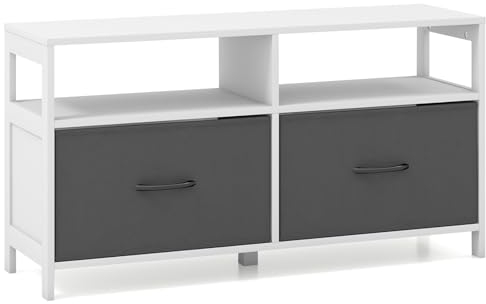 GIANTEX Comò con 2 Cassetti in Tessuto, Cassettiera con 2 Somparti Aperti e Cassetti Rimovibili e Pieghevoli, Porta Tv fino a 45, Armadio Multiuso per Camera da Letto, Soggiorno, 100 x 30 x 53 cm