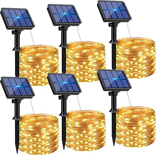 btfarm 6 Pack Solar String Lights Outdoor Garden, 8M/26FT 80 LED | Waterproof Copper Wire, 8 Modes Fairy Lights Solar Powered for Patio Yard Party Wedding Christmas Decoration, Warm White