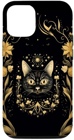Hülle für iPhone 14 Katze ästhetische Blumen Floral Vintage Hexe Okkulte Schwarz
