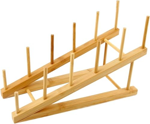 RPixc Cuenco de bambú y escurridor de platos, cuenco de madera y escurridor de platos, soporte vertical para cubierta de ollas, cuenco y plato de cocina, cuenco, taza y estante de almacenamiento para