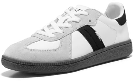 STQ Schuhe Damen Sneaker Sportschuhe Trainers Tennis Handball Skater Lightweight Turnschuhe Low Soft Schnürung Vintage Diabetiker Flach Trainers Leichte Klassisch Weiß Schwarz 38 EU / 7 US