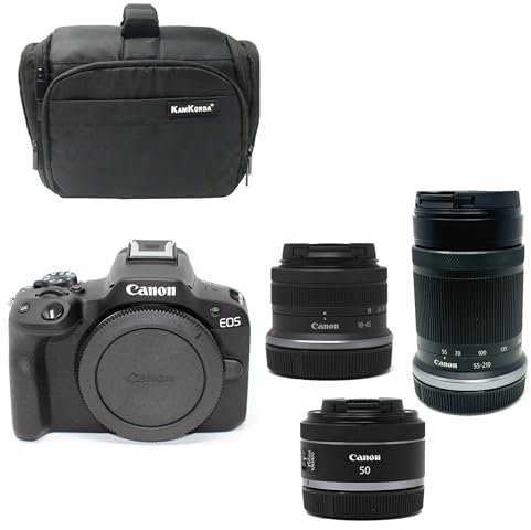 KamKorda Camera Bag + R50 Mirrorless Camera + RF-S 18-45mm + RF-S 55-210mm + RF 50mm f/1.8 STM lenses, 24.2MP APS-C CMOS Sensor, UHD 4K Video + 2 Year Warranty