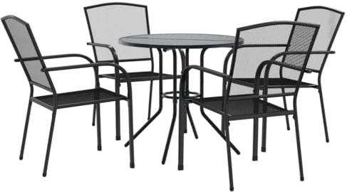 vidaXL Gartenstuhl-Set 5-TLG. Stapelbar Pulverbeschichteter Stahl, Outdoor-Stuhl-Set, Garten-Bartisch und Stühle, Terrassenmöbel-Set