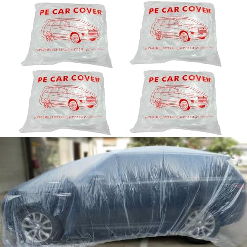 Bocarmo 4-pack engångs bilöverdrag klar plast bilöverdrag universellt regndamm garageskydd med elastiskt band medium (15,7 fot x 24,6 fot)