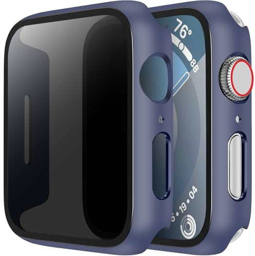 LINTEKER Custodia con pellicola protettiva in vetro compatibile con Apple Watch Series 9/8/7 41 mm, custodia protettiva anti-spy, rigida per iWatch S9/S8/S7 41 mm, 2 pezzi, blu