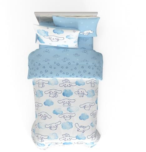 Franco Bettwäsche-Set mit Kissenbezug, wendbar, superweich, gemütlich, 100% offizielles Lizenzprodukt, Cinnamoroll, Einzelbettgröße, 5-teilig