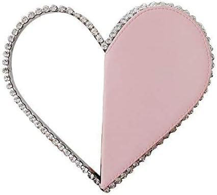 Borsa da Sera con Diamanti Borsa da Sera Mini Carina a Forma di Cuore, Borsa da Donna con Cornice con Diamanti e Strass, Borsa da Donna, Rosa