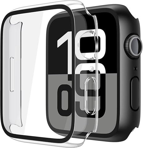 Recata 2 Pièces Rigide PC Protection Ecran en Verre Trempé pour Apple Watch Series 10 (2024) 42mm, Coque Ultra-Fine Anti-Chute Résistante aux Rayures pour iWatch, 1 Noir + 1 Transparent