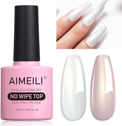 AIMEILI Glitzer Top Coat Perlmutt 10ml No Wipe Top Coat Pearl Effect Nail Gel UV Perlmutt Überlack Pearl Top Coat Perlmutt Schimmer 007