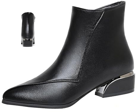 AMOUSDRDR Damen-Stiefeletten mit niedrigem Absatz, stilvolle Stiefeletten mit niedrigem Absatz, elegante wasserdichte Leder-Stiefeletten mit seitlichem Reißverschluss