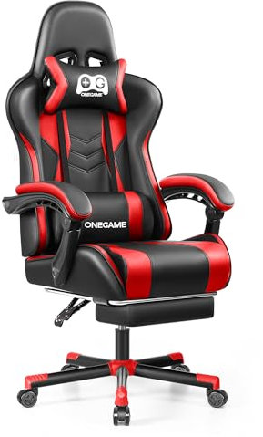OneGame Gaming Stuhl mit Fußstütze, höhenverstellbar Computer Video Game Stuhl hohe Rückenlehne, ergonomische Home Office Stuhl 150KG-200KG, Rot
