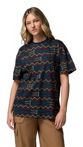 Columbia Women's Sequoia Grove Printed Tee, Short Sleeve T-Shirt, Collegiate Navy, Horizons, M