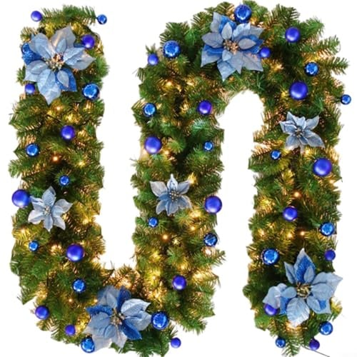 FUANA Weihnachtsgirlande, 270 cm, künstliche Weihnachtsgirlande, Dekoration, wasserdicht, Kamin, Weihnachtsgirlande für Innendekoration, Kamine, Treppen, Heimdekoration (blau)