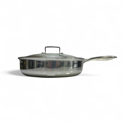 Cflagrant® Poêle en Acier Inoxydable Triply Inox 18/10 sans PFAS/PFOA/PTFE/Cadmium et Sans Revêtement Antiadhésif (Sauteuse 28cm avec couvercle)