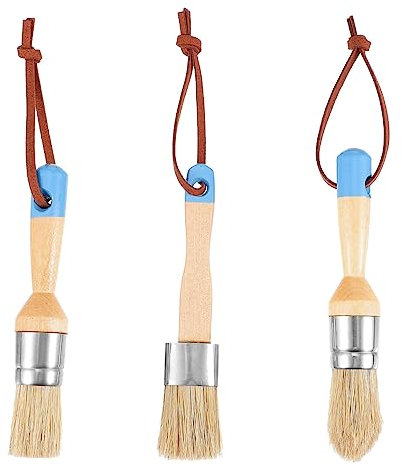 HAPINARY 3 Stück Pinselset mit Borsten und Holzgriff Lackpinsel und Ölpinsel für Heimdekoration und Schablonieren mit Lederaufhängung Vielseitig Einsetzbar im Haushalt