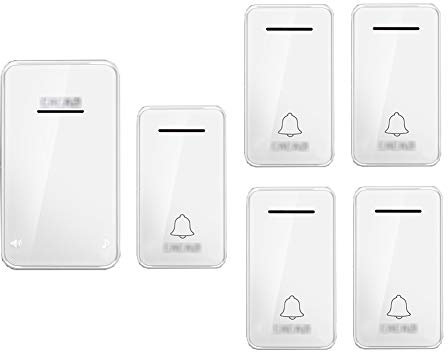 CAFIEDR Wireless Doorbell,Self-Powered Waterproof Door Bell Chime Kit 5 Push Buttons And 1 Receivers with 650Ft Range 48 Chimes 6-Level Volume Plug in Doorbells,3-1