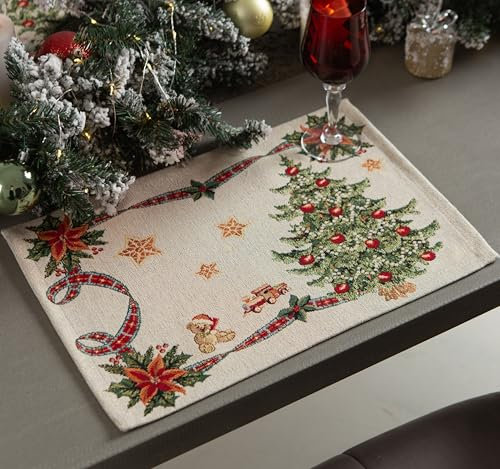 Home of Christmas Gobelin Platzset für Weihnachten und Neujahr 1 Stück | Tischset | Platzdeckchen Weihnachten (Weihnachtsbaum (Glitzernde), Platzset 35x45 cm)