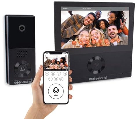 SCS Sentinel - Videoportero Visiowifi Conectado Con Cable - Gran Angular de 110° - Pantalla Táctil De 7'' - Conectividad Wi-Fi 802.11B/G/N - Captura de Fotos Y Vídeos