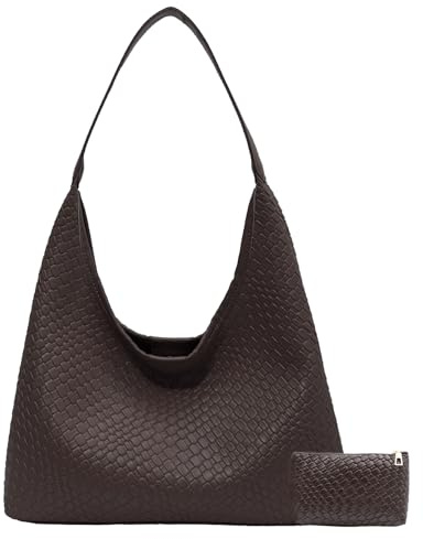 Gewebte Hobo-Taschen für Damen, trendig, leicht, Schultertasche, Leder-Tragetasche für Damen, weiche Umhängetasche, Tragegriff oben, Handtasche, 2 Stück