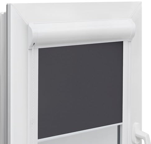 Voppi Kettenzugrollo mit Abspannvorrichtung 103 x 230 Rollo in Kassette Verdunkelungsrollo Fensterinnengraphit für jeden Raum