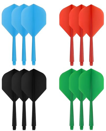 ltoSrfnb 12 Stück Dart Flights Mit Schaft, 75mm Dart Zubehör, Dart Schäfte, Darts Flights, K Flex Flights, für Dartpfeile mit 2BA Gewinde, Dartpfeile ZubehörBlau/Rot/Schwarz/Grün
