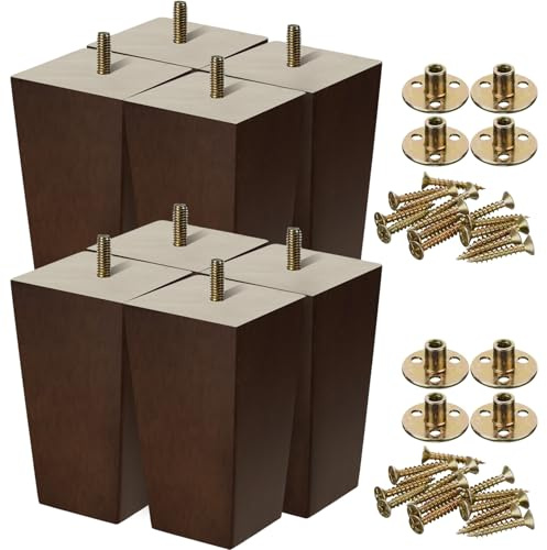 Hoteam Set mit 8 Holzmöbelbeinen, quadratisch, für Sofa, Couch, Stuhl, Mitte des Jahrhunderts, moderne Kommode, Holztisch-Ersatzbeine, Sofa-Ersatzteile für DIY-Projekte, Zuhause, Wohnzimmer, Braun