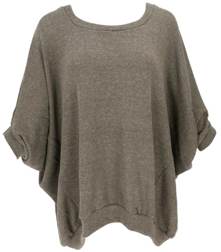 GURU SHOP Oversize Shirt, Strickshirt, Plus Size Pullover mit Fledermausärmeln - Olivgrün, Damen