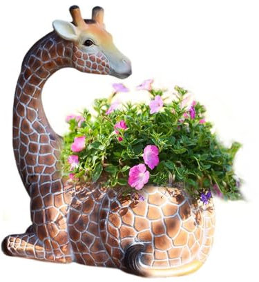 Heimvita Decorative Large Giraffe Planter Pot, 49cm Tall Resin Garden Statue, Outdoor Flower Pot with Drainage Holeb for Garedn,Patio,Home (Orange)