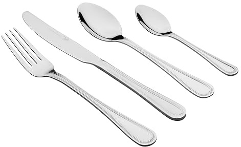 Tala 16 Piece Stainless Steel Cutlery Set Includes 4 Knives, 4 Forks, 4 Dessert Spoons & 4 Teaspoons, Polished Beaded-Edge Design Premium 18/10 Rust-Resistant Steel