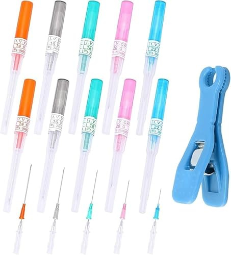 ZhouWei 11 Stück Piercing Nadeln Set mit Plastic Clamps | Edelstahl Mixed Katheter Piercingnadel 14G 16G 18G 20G 22G Einweg Sterile Piercing Nadeln, für Lippe Bauch Brustwarze Knorpel