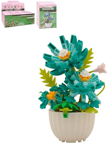 Lesser & Pavey Christmas Mini Bricks Blue Gerbera Building Blocks For Home & Office | Artificial Flowers Mini Pots For Decor | Micro Bricks Sets For Adults & Kids | Lovely Gift For Women & Men