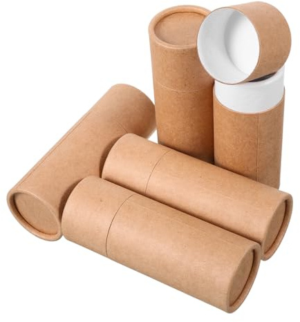 FRCOLOR 5 Stück Kraftpapier Zylinderbehälter Aromatherapie Flaschen Verpackung Runde Pappdosen mit Deckel Tragbar für Tee und Ätherische Öle Aufbewahrung