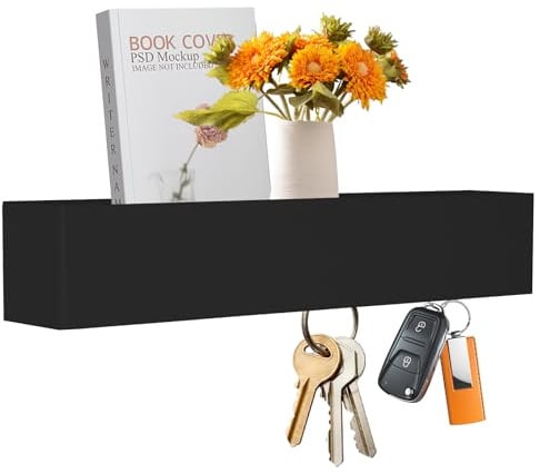 ZoZoMaiy Schwarz Schlüsselhake mit Ablage, mit 5 Haken 43.5x7.5x8 cm | Metall Schlüsselbrett mit 5 Haken, Schlüsselablage Organizer, Schlüsselboard mit Schrauben, für Flur, Eingang, Wohnzimmer
