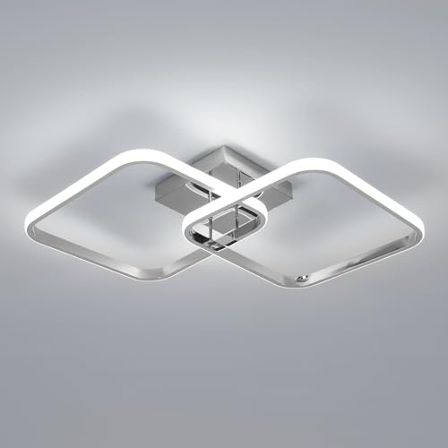 Goeco Deckenleuchte Modern LED, 42W Chrom Deckenlampe Quadratisch LED, Deckenleuchte Aluminium für Schlafzimmer, Küche, Esszimmer, Flur, 6500K Kaltweiß