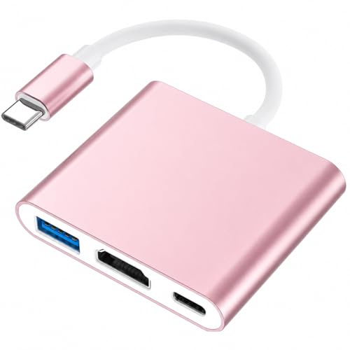 Adattatore da USB C a HDMI, hub USB C 4K con PD da 100 W, porta USBA 3.0, convertitore AV digitale multiporta da HDMI a USBC per MacBook Pro/Air, iPad, tablet, TV, monitor e altro (rosa)