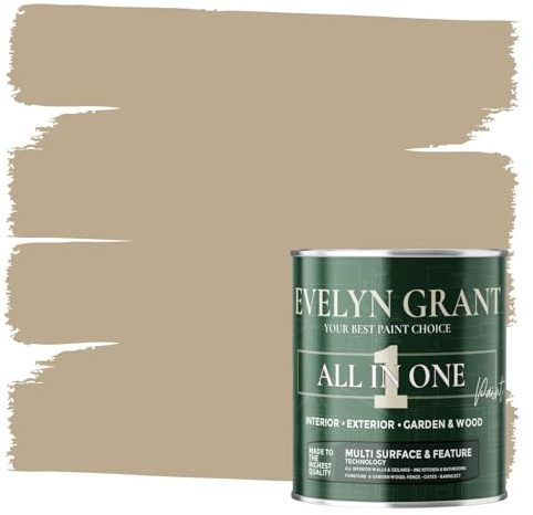 Evelyn Grant All-IN-ONE Paint & Primer - Multi-Surface Paint For Interior Walls, Outdoor Garden & Exterior Walls, Wood Furniture | High Durability Multi-Feature - Beige Stone - 2.5L - Matt