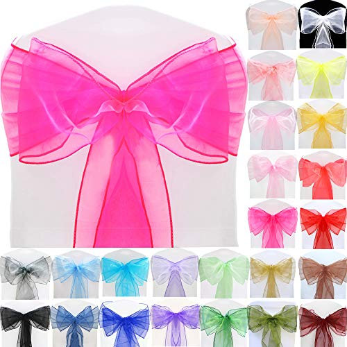 Time to Sparkle 50pcs 22x280cm Hot Pink Organza Sashes Wider Sash Fuller Bows Chair Cover Bows Sash for Wedding Party Birthday Decoration