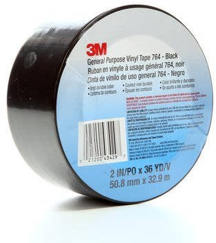 3M T967764B 764 Vinyl-Klebeband, 5,0 mil, 36 yd, Länge x 5,1 cm Breite, Schwarz